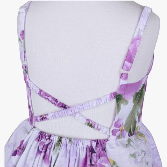 Flofallzique NWT White Purple Peony Print Cotton Sleeveless Girls Dress Size 12 - Picture 2 of 14